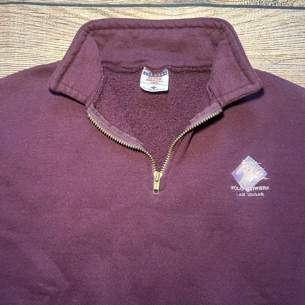 VTG Jerzees Polo Towers‎ Las Vegas Nevada 1/4 Zip Sweater Womens L 90s USA Made - Image 7