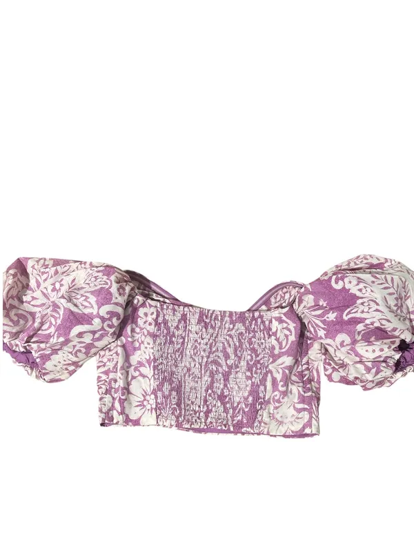 Abercrombie & Fitch NWOT Purple Floral Puff Sleeve Smocked Crop Top S - Image 3