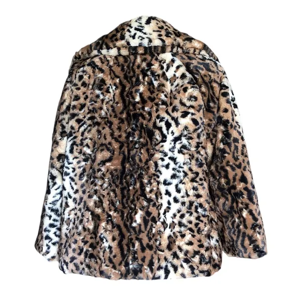 Chaus Leopard Faux Fur Coat Women’s Medium Animal Print Snap Front Jacket - Image 5