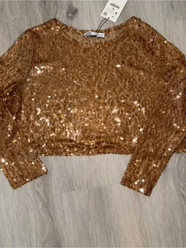 NWT ZARA Golden Brown Sequin Top - Image 4