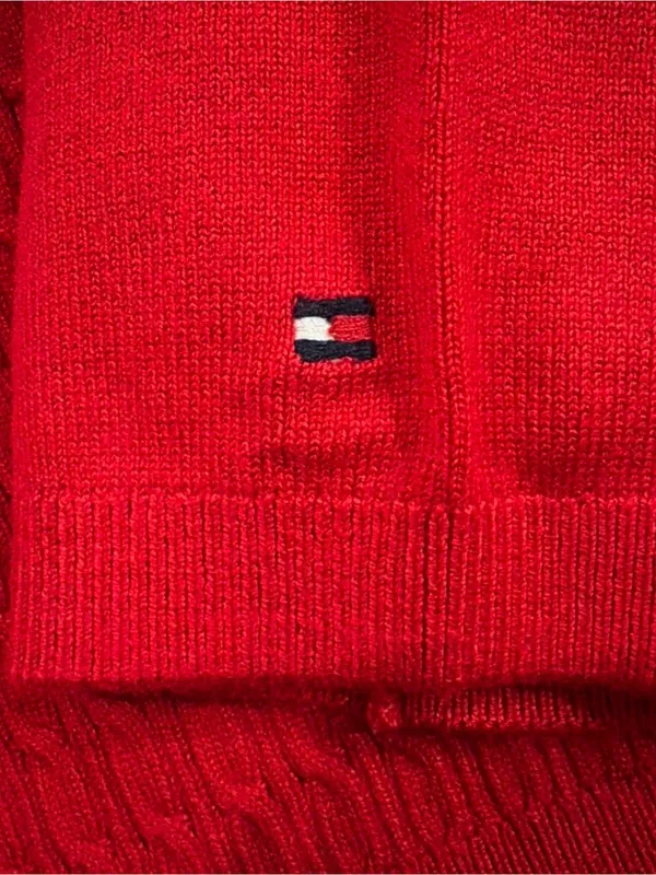 Tommy Hilfiger V-Neck Cable Knit Sweater - Red - Image 2