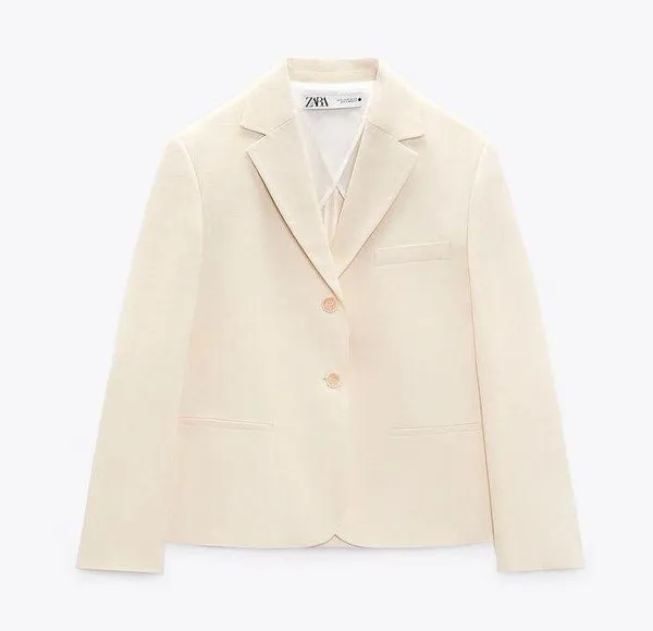 ZARA blazer cotton casual boyfriend relaxed mom classic beige - Image 5