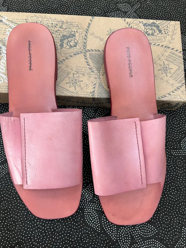 Free People Verona Pink Slide Sandals with Wide Strap Watermelon Color - Image 2