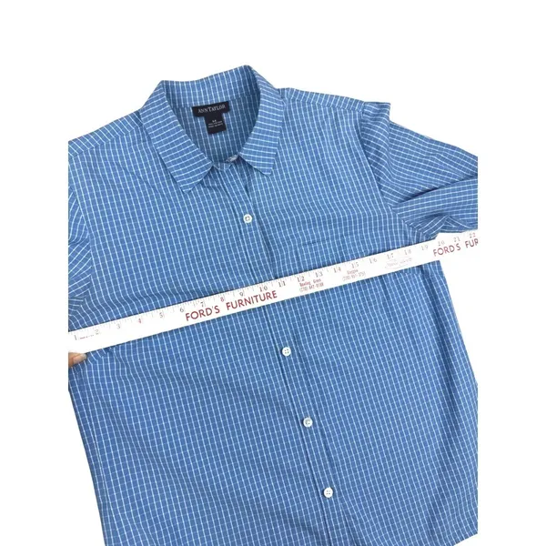 Ann Taylor Women's Size Medium Blue White Gingham Check Button Down Cotton Shirt - Image 4