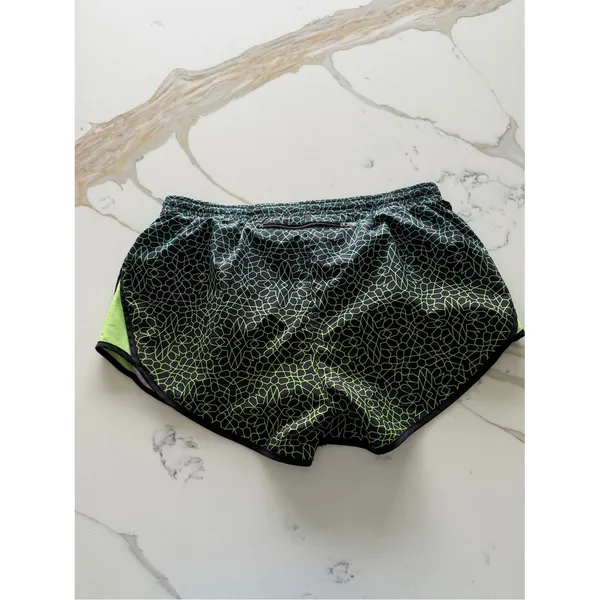Nike Dri-FIT Running Shorts Womens Medium‎ Black Neon Green Geometric Print Gym - Image 2