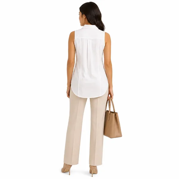 Calvin Klein White Sleeveless Button Front Collared Top Blouse Size Medium NWT - Image 2
