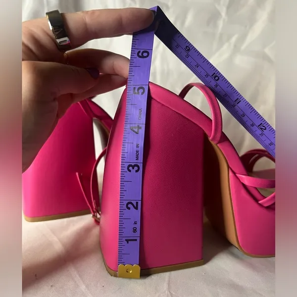 PrettyLittleThing Pink Square Toe Strappy Platform Heel Sandals Size 5 - Image 12