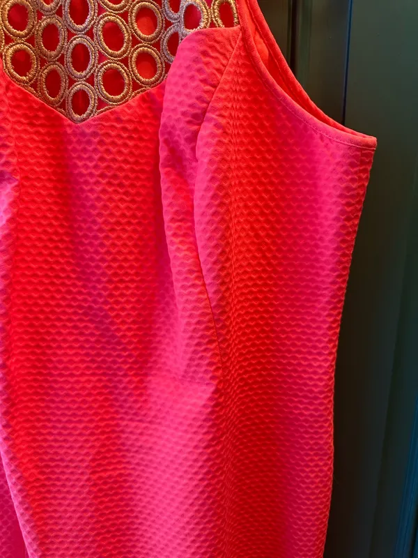 Lilly Pulitzer Larina Shift Dress Pink Sun Ray Crochet Lace Neck Halter 10 - Image 3