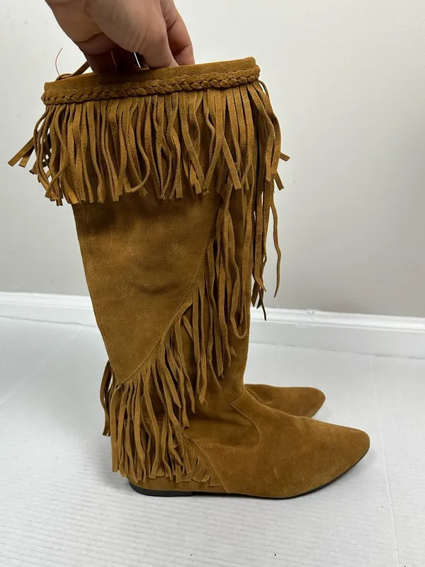Sam Edelman Utah Suede Knee High Fringe Boots Size 8.0 M - Image 2