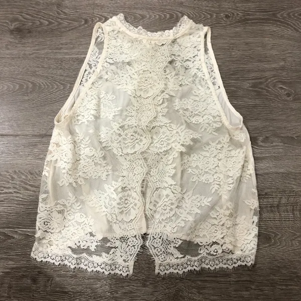 Free People Lace Top Cream Boho Chic Bohemian Tank Blouse Large - Image 8