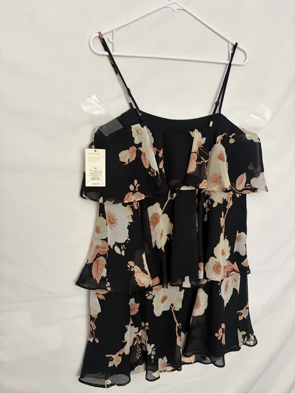 A New Day M Floral Tiered Cami Dress Black Cream Spaghetti Strap NWT(A922) - Image 11