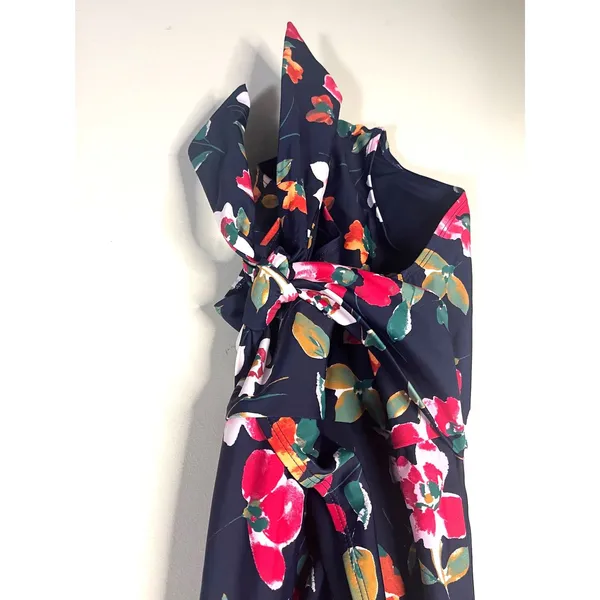RACHEL Rachel Roy Sash Wrap Blue Pink Floral One Piece Swimsuit Halter sz. L - Image 4