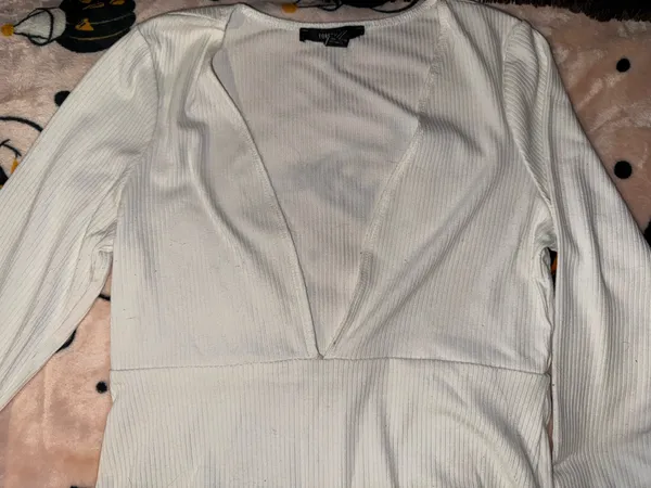 Forever 21 Bodysuit White Ribbed Long Sleeve - Image 3