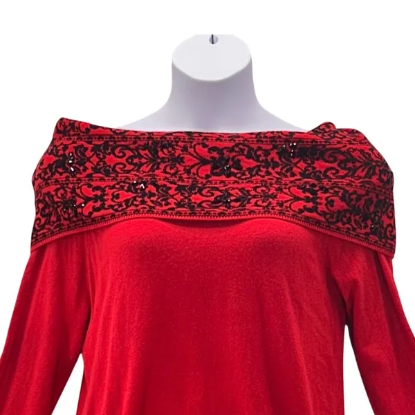 Anne Klein Off The Shoulder‎ Sweater Red XL - Image 2
