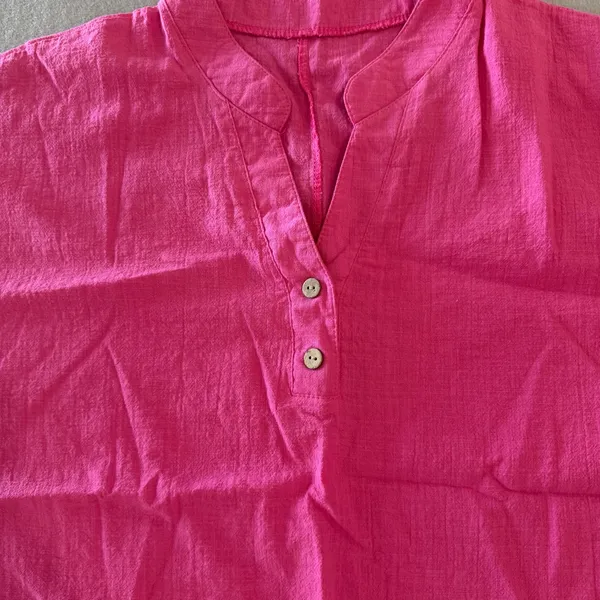 Women's Short Sleeve Cotton Linen Feel Tunic Style Top Size Large #260710 - Image 2