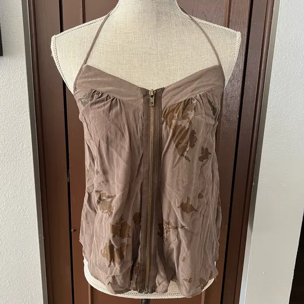 Silence + Noise silk gold foiled t-back cami - Image 2