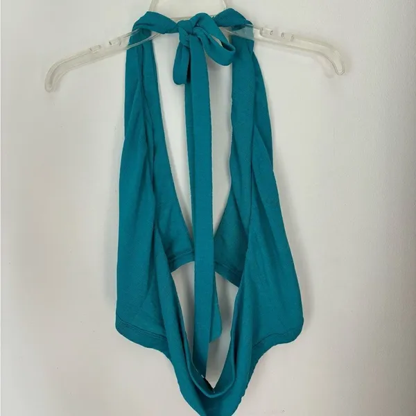 Princess Polly Deep V Halter Crop Top Open Back Size US 12 Teal - Image 9