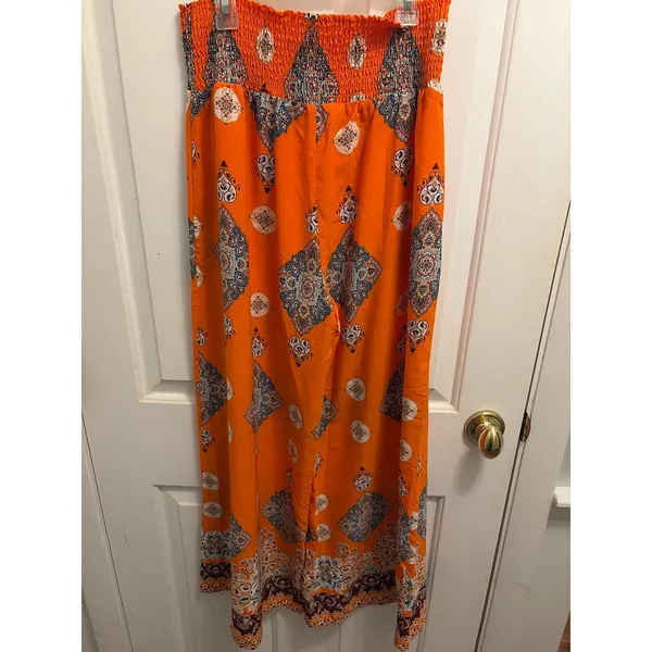 Sienna Sky NWOT Orange Boho Medallion Smocked Wide Leg Pants Jumpsuit Size L - Image 3