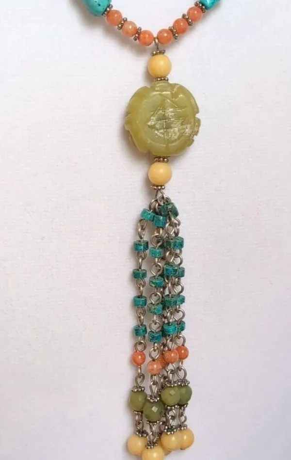 Coldwater Creek Boho Chic Multicolor Beaded Tassel Necklace Adjustable - Image 2