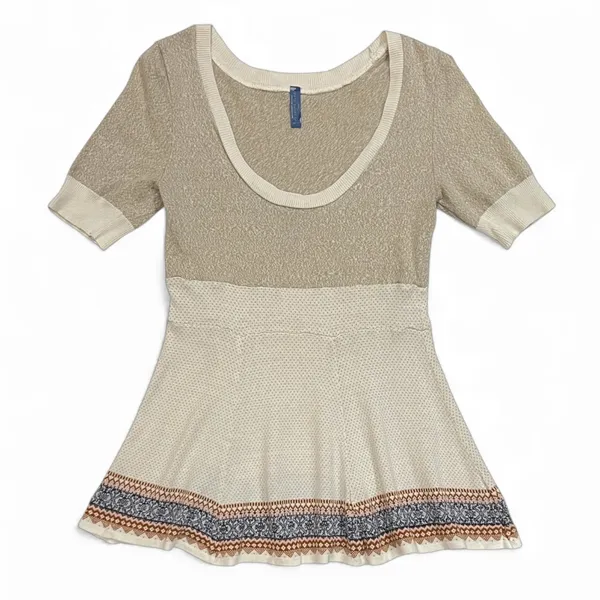 Free People Cream Fair Isle Fit & Flare Short Sleeve Knit Top Size XS - Image 14