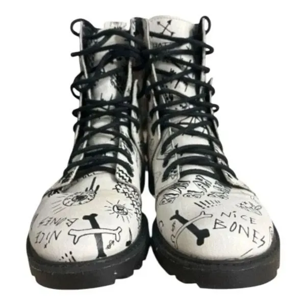 Volcom Women Gothic Go Figure Combat Boots Size 6 White Black Bones Skull - Image 4