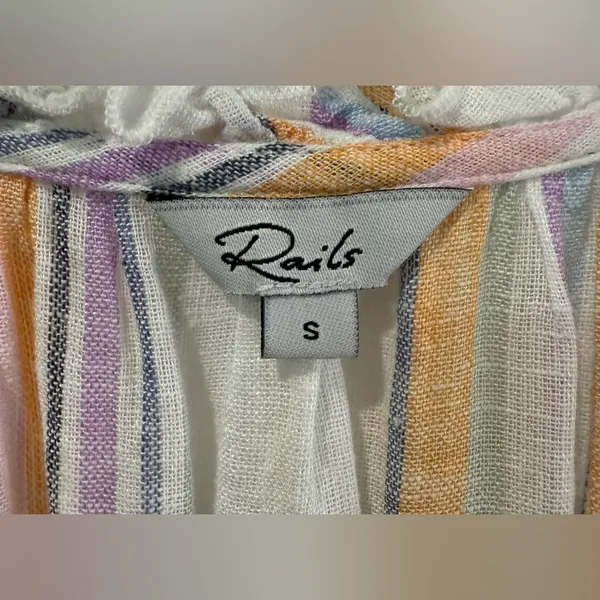 Rails Linen Amellia Dress Merida Stripe Linen Blend‎ Tiered Midi Boho Small $228 - Image 6