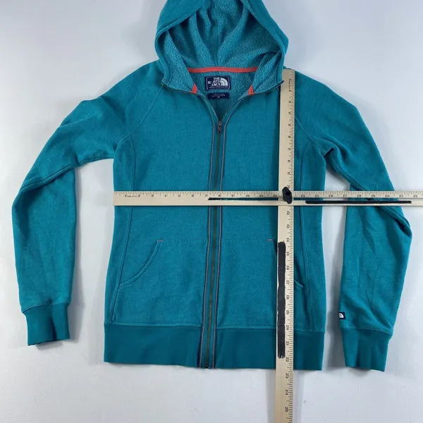 The North‎ Face Full Zip Jacket Women's XS Hooded Sweater Sweatshirt Teal Ladies - Image 7