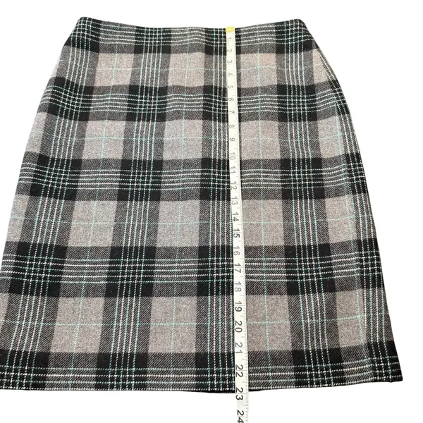 Talbots Grey Black Teal Plaid Pencil Skirt Lined Size 8 Knee Length Professional - Image 9