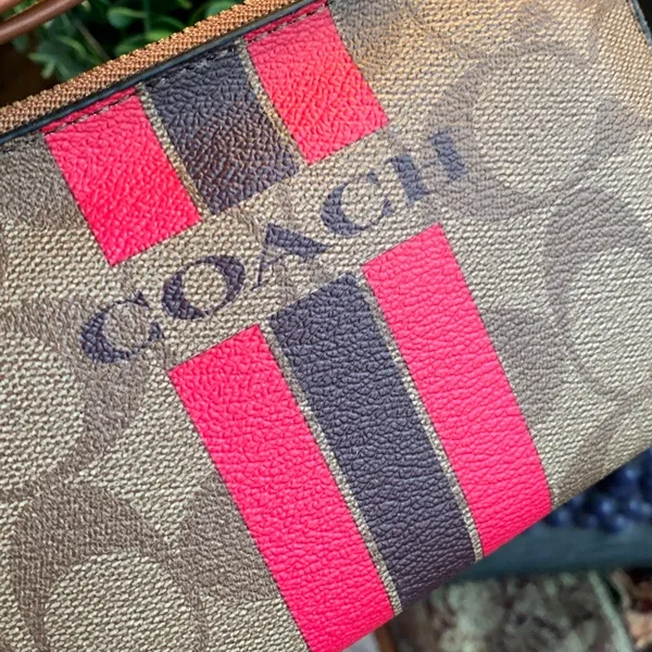 Authentic COACH Signature Coated canvas/stripes zip top card wristlet - Image 12