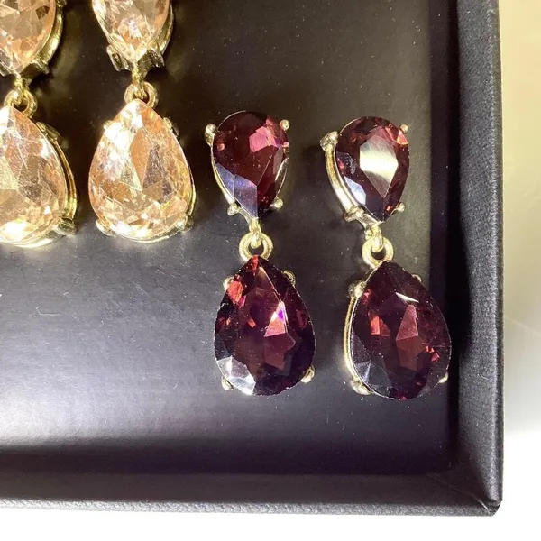 Crystal Drop Earrings, 2 pairs Gold - Image 5