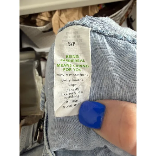 AERIE Denim Shortalls Raw‎ Hem Size S - Image 3