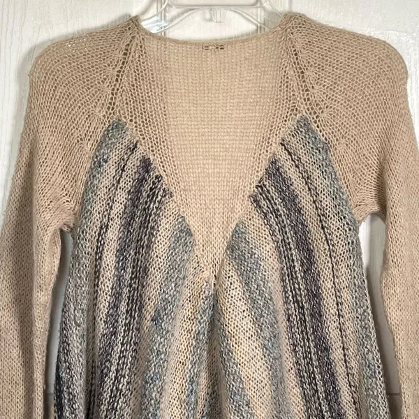 Free People Sz S Cardigan Toggle Closure Wool Blend Tan Blue Metallic - Image 9