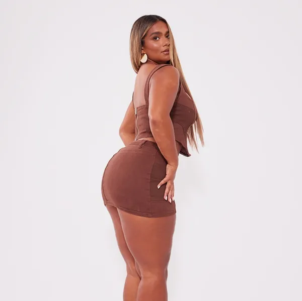 Pretty Little Thing Brown denim skirt set - Image 2