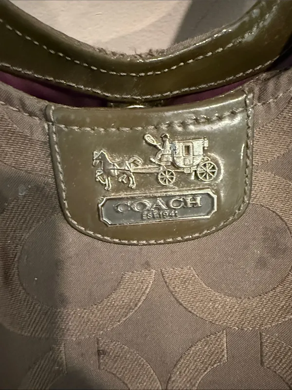 Coach Signature Shoulder Bag in Brown and Dark Olive Trim - Image 2