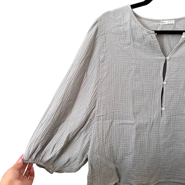 OYSHO Crinkled Cotton Buttoned Blouse Sz Large‎ - Image 2