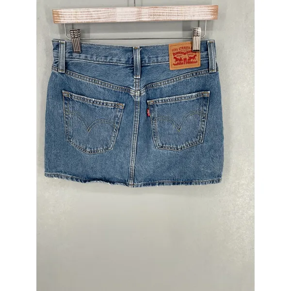 Levi's Womens Icon Skirt Denim Mini Button Fly Blue 26 - Image 3