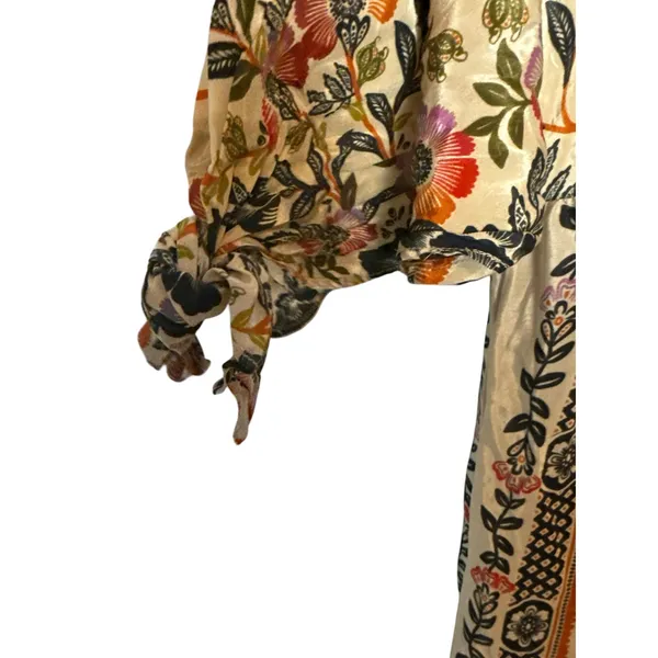 Farm Rio Romantic Garden Tie Sleeve Floral Print Fringed Mock Neck Maxi Dress M - Image 7