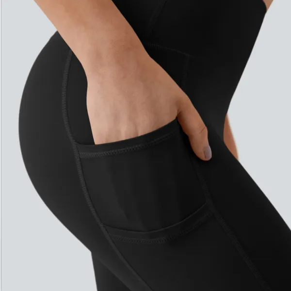 Halara SoftlyZero™ High Waisted Double Pockets Plain Leggings-UPF50+ in black. - Image 4