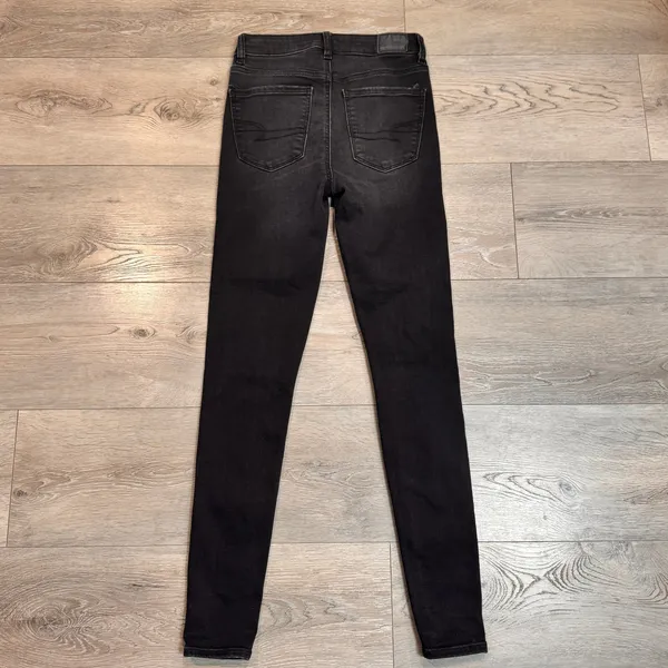 American Eagle AEO Jeans Black Distressed Skinny‎ High Rise Long Size 2 - Image 2