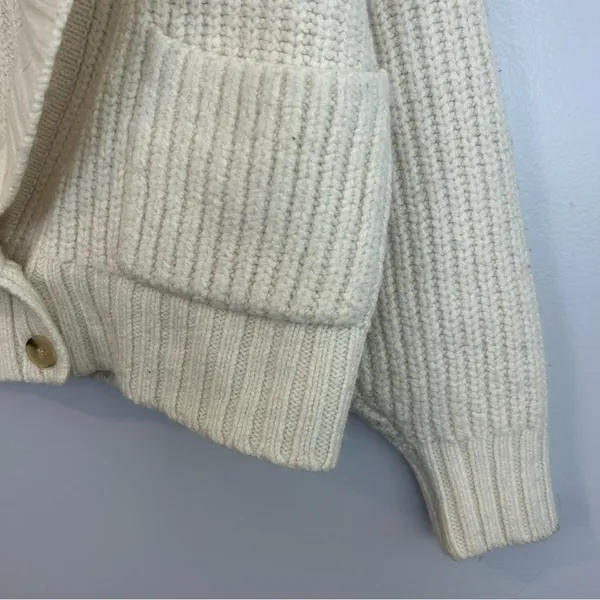Anthropologie Deep V Wool Blend Oversized Ivory Cardigan Sweater Size Small - Image 7