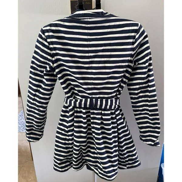 Express Women's Blue White striped double-breasted trench coat with belt Size M - Image 5