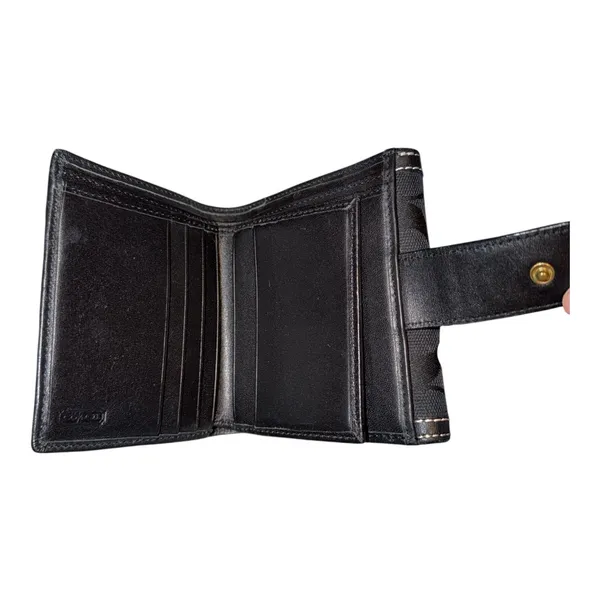 Coach Black Signature Canvas/Leather‎ Compact Flat Wallet - Image 5
