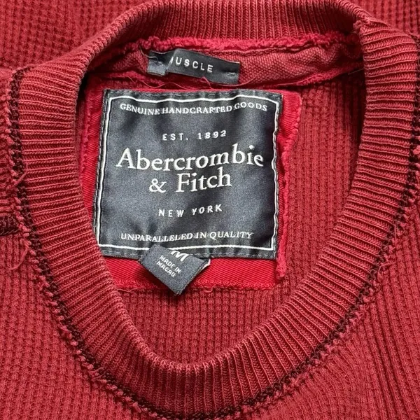 Y2K Abercrombie & Fitch Red Muscle Thermal Waffle Knit Extra Long Sleeve M‎ - Image 7