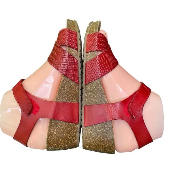 OTBT Red Leather Harriet Strap Wedge Sandal Euro Vacation Retro Boho Comfort 6M - Image 6