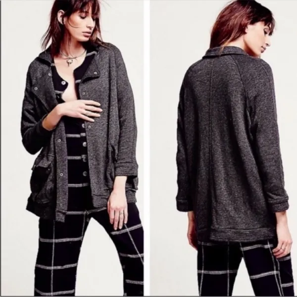 Free People Lined French Terry Long Anorak Peacoat Jacket/Pullover Cardigan, S - Image 12