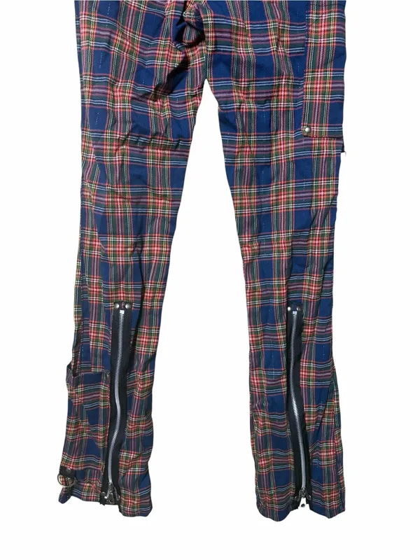 Serious Y2K Punk Plaid Bondage Cargo Pants Zip Hem Grunge Cyber Goth Size 7 - Image 3