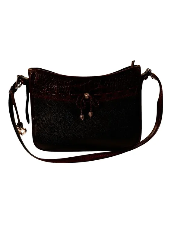 Vintage Brighton Leather Emma Shoulder Bag Black & Brown Croc Embossed with Bow - Image 5
