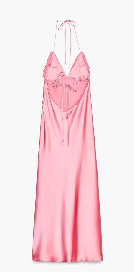 Zara Maxi dress Pink Satin ruffle bodycon party wedding summer evening - Image 11