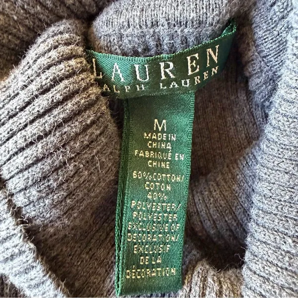 Lauren Ralph Lauren Women’s M Gray Ribbed Cotton Turtleneck Sweater LRL Classic - Image 5