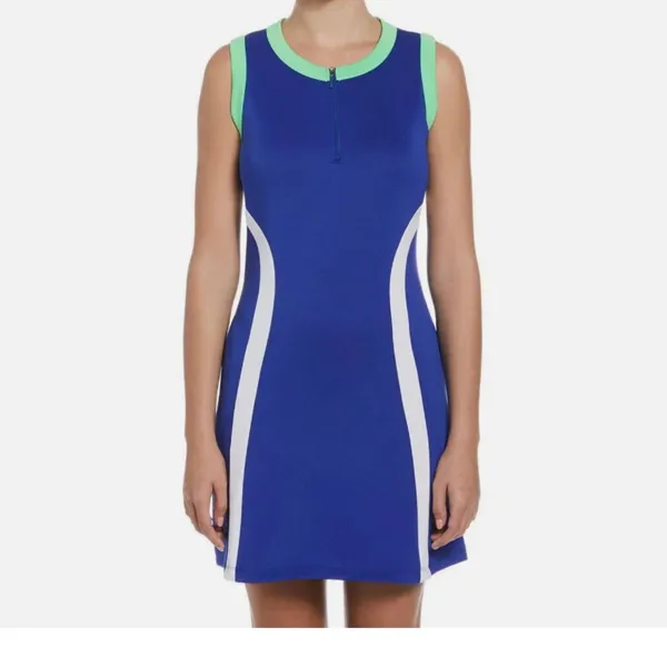 PGA Tour NWT Women's Grand Slam Colorblock Sleeveless Flounce Golf Dress Lime Cobalt - Image 3